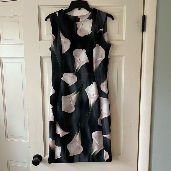 Calvin Klein Dresses & Skirts - Calvin Klein black grey floral scuba dress 8